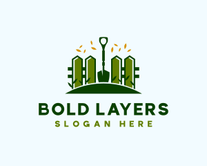 Landscaping Fence Shovel logo design