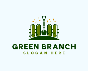 Landscaping Fence Shovel logo design