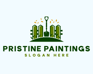 Landscaping Fence Shovel logo design