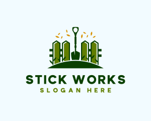 Landscaping Fence Shovel logo design