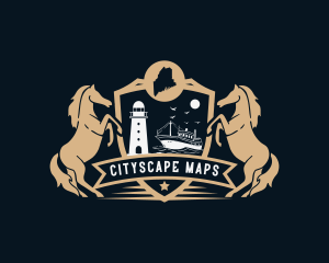 Maine State Map Crest logo design