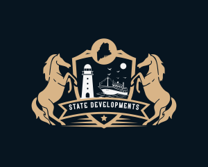 Maine State Map Crest logo design