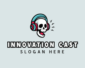 Hipster Podcast Skull logo design