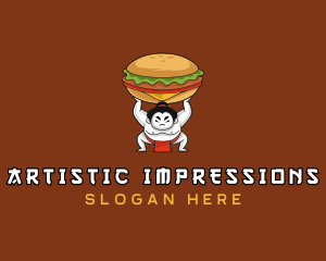 Sumo Wrestler Cheeseburger logo design