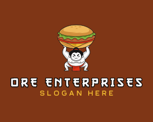 Sumo Wrestler Cheeseburger logo design