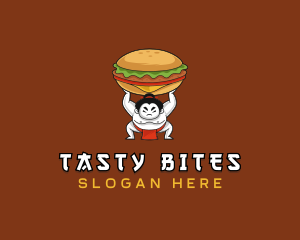 Sumo Wrestler Cheeseburger logo design