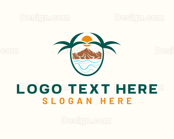 Mountain Palm Tree Beach Logo