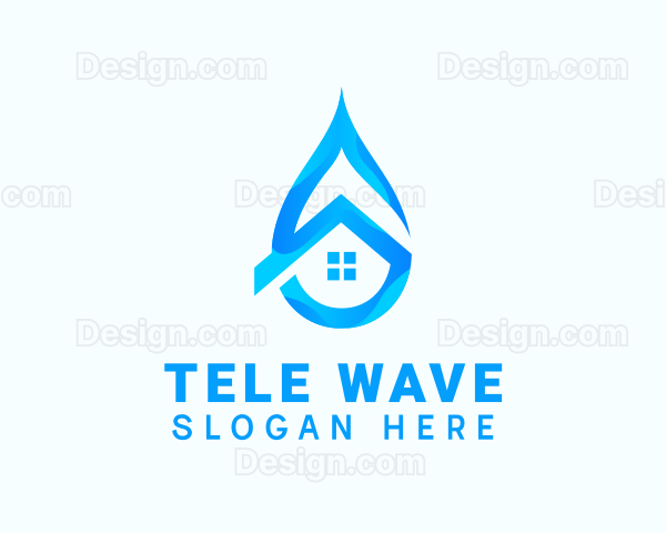 Blue House Water Droplet Logo