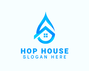 Blue House Water Droplet logo design