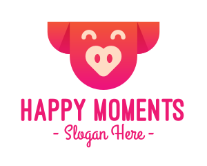 Happy Pig Love Heart logo design