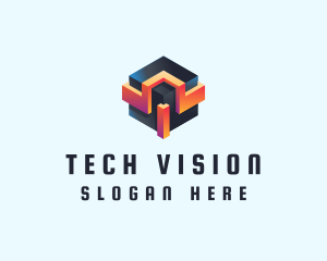 3D Futuristic Technology Cube logo design