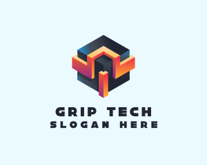 3D Futuristic Technology Cube logo design