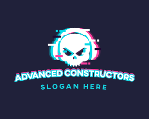 Glitch Skull Headphone logo design