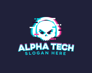 Glitch Skull Headphone logo design