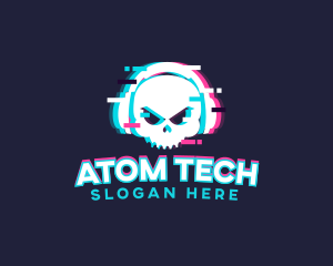 Glitch Skull Headphone logo design