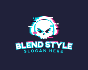 Glitch Skull Headphone logo design