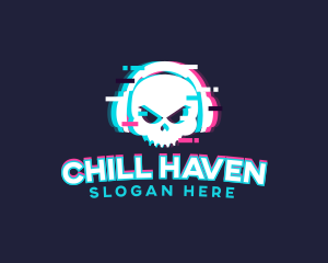 Glitch Skull Headphone logo design