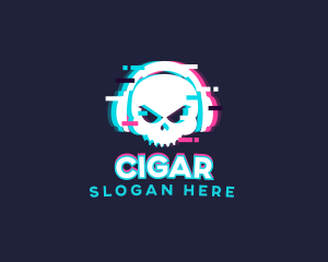 Glitch Skull Headphone logo design