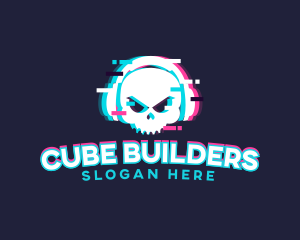 Glitch Skull Headphone logo design