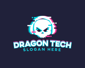 Glitch Skull Headphone logo design