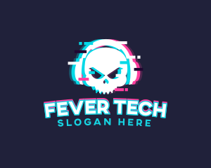 Glitch Skull Headphone logo design