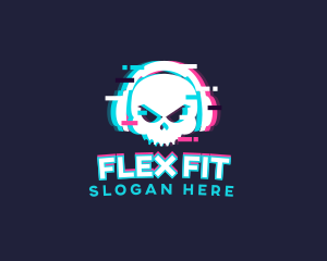 Glitch Skull Headphone logo design