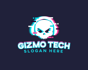 Glitch Skull Headphone logo design