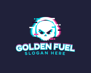 Glitch Skull Headphone logo design