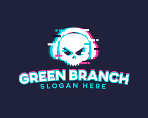 Glitch Skull Headphone logo design