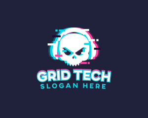 Glitch Skull Headphone logo design