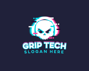 Glitch Skull Headphone logo design