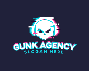 Glitch Skull Headphone logo design