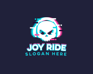 Glitch Skull Headphone logo design