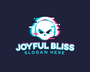 Glitch Skull Headphone logo design