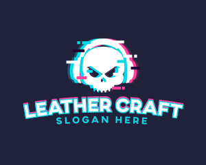 Glitch Skull Headphone logo design