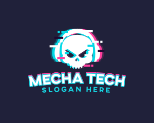 Glitch Skull Headphone logo design