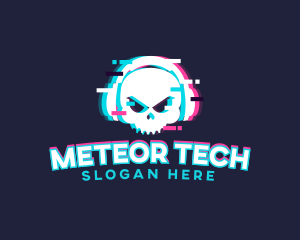 Glitch Skull Headphone logo design