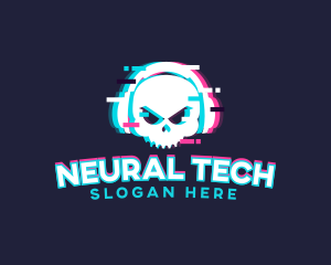 Glitch Skull Headphone logo design