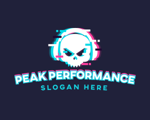 Glitch Skull Headphone logo design