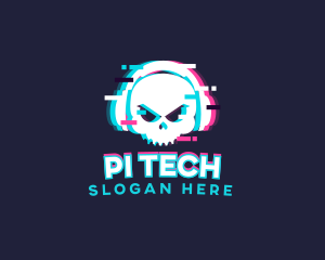 Glitch Skull Headphone logo design