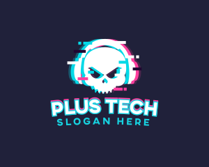 Glitch Skull Headphone logo design