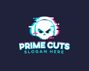 Glitch Skull Headphone logo design