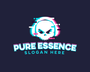 Glitch Skull Headphone logo design