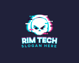 Glitch Skull Headphone logo design