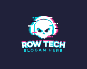 Glitch Skull Headphone logo design