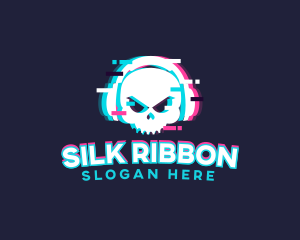 Glitch Skull Headphone logo design