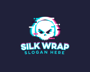 Glitch Skull Headphone logo design