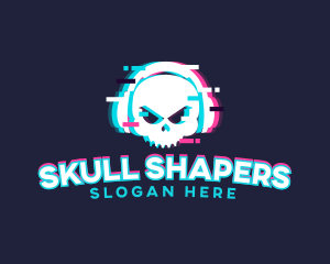 Glitch Skull Headphone logo design