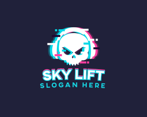 Glitch Skull Headphone logo design