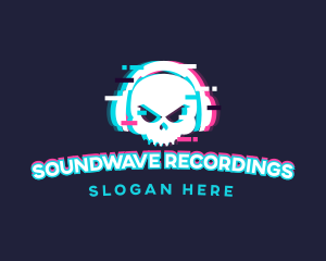 Glitch Skull Headphone logo design